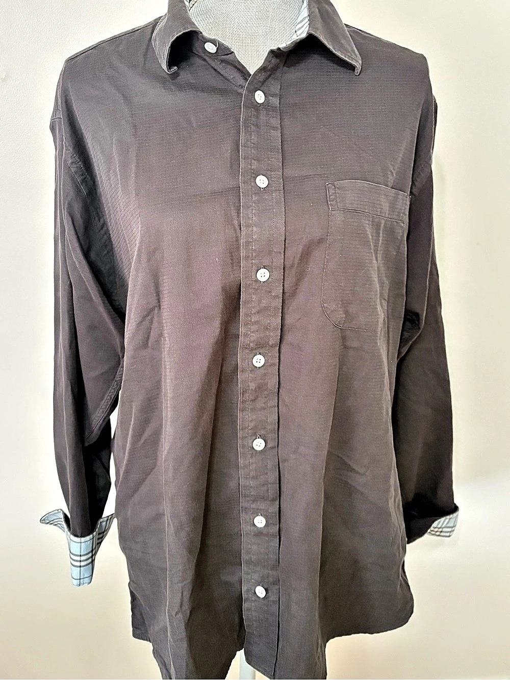 Burberry Men's Plaid Button Down Brown & White Waist 16 1/2 R